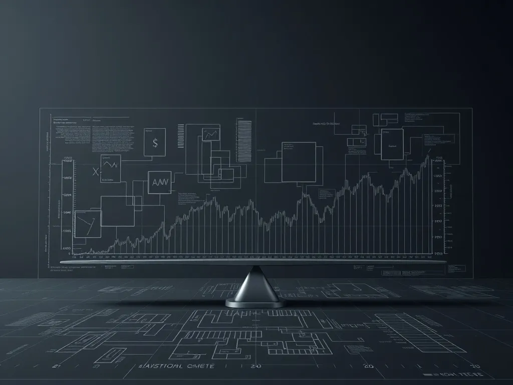 A technical blueprint of a financial scale, minimalist archi